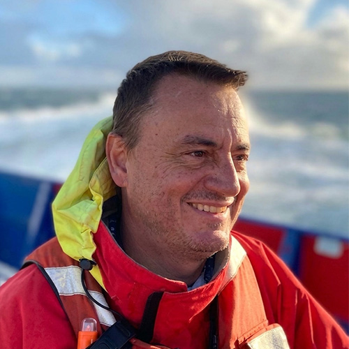 Cedric Guigand working aboard an oceanographic vessel.